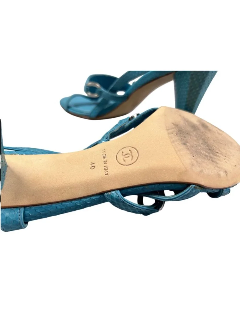 Chanel 2007 Cruise Blue Alligator CC Logo Sandals EU 40B With Box MSRP $860